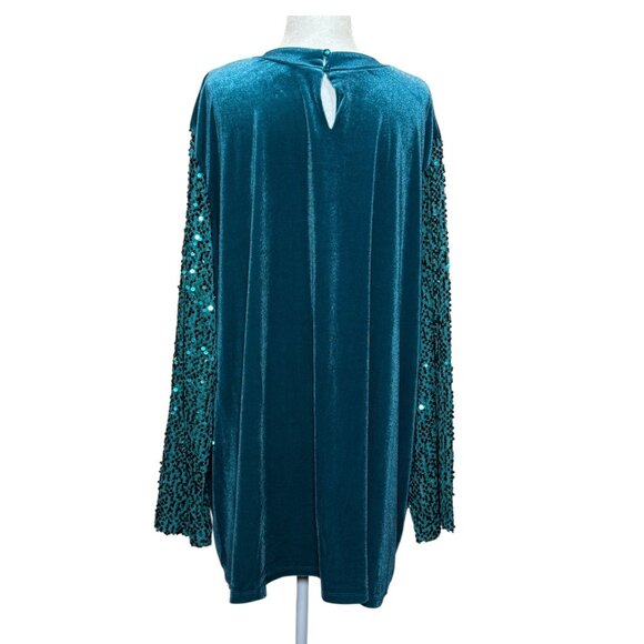NEW Blue Sequined Velvet Long Sleeve Elegant Dress Womens Plus Size 26/28 Roaman - Picture 5 of 10